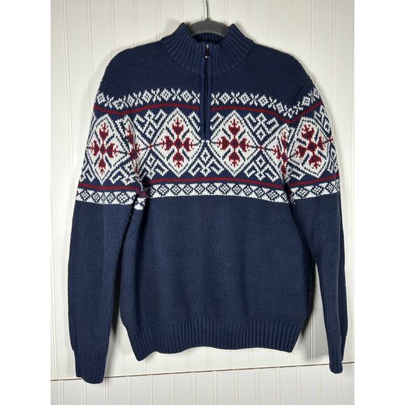 Men's IZOD Fair Isle Quarter-Zip Sweater Pullover Holiday Sweater Size L classic - Picture 1 of 9